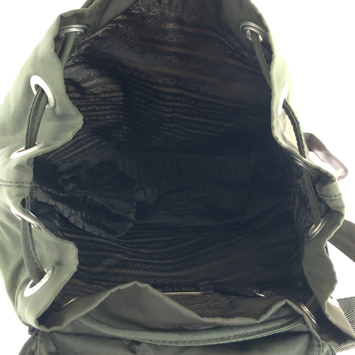 PRADA Backpack Nylon Khaki Brown SilverMetal Backpack Backpack Test Triangle With logo Women Used Authentic