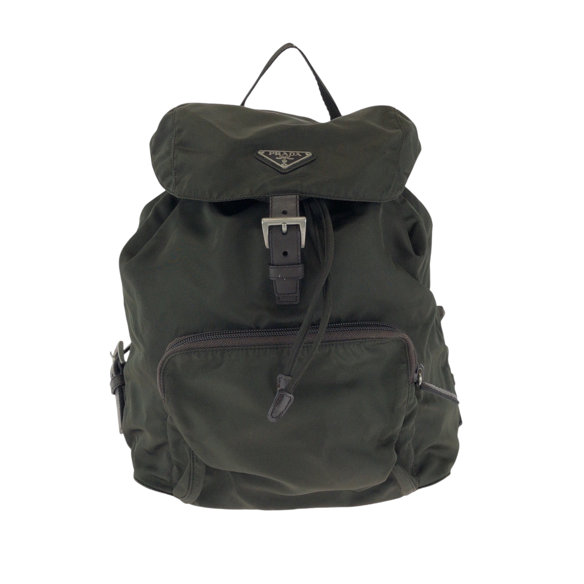 PRADA Backpack Nylon Khaki Brown SilverMetal Backpack Backpack Test Triangle With logo Women Used Authentic