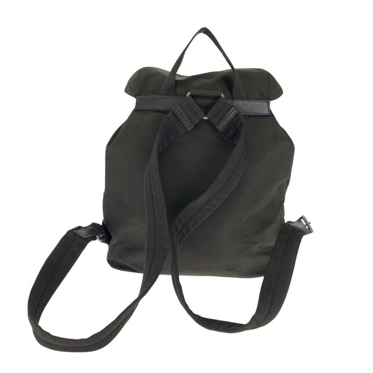 PRADA Backpack Nylon Khaki Brown SilverMetal Backpack Backpack Test Triangle With logo Women Used Authentic