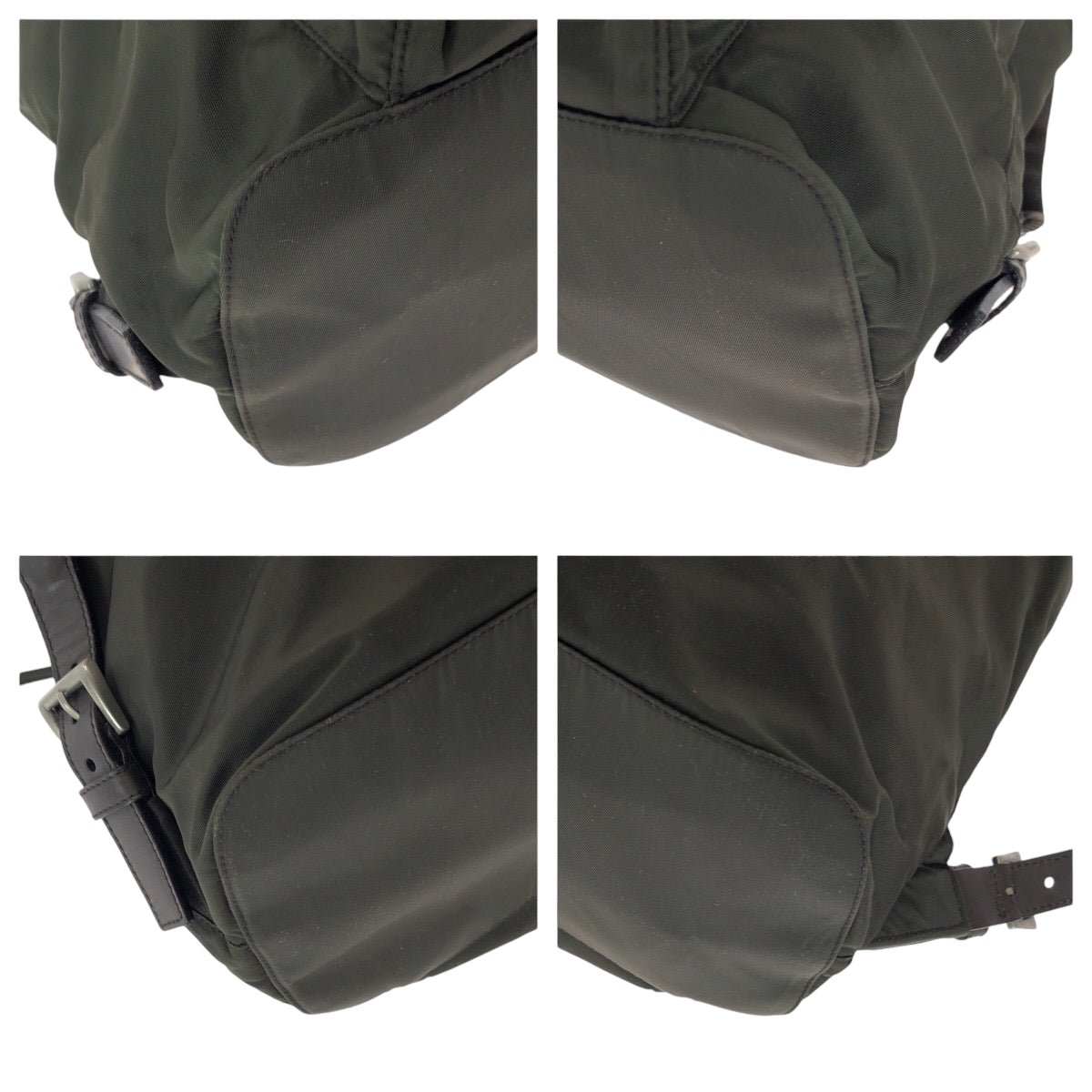 PRADA Backpack Nylon Khaki Brown SilverMetal Backpack Backpack Test Triangle With logo Women Used Authentic