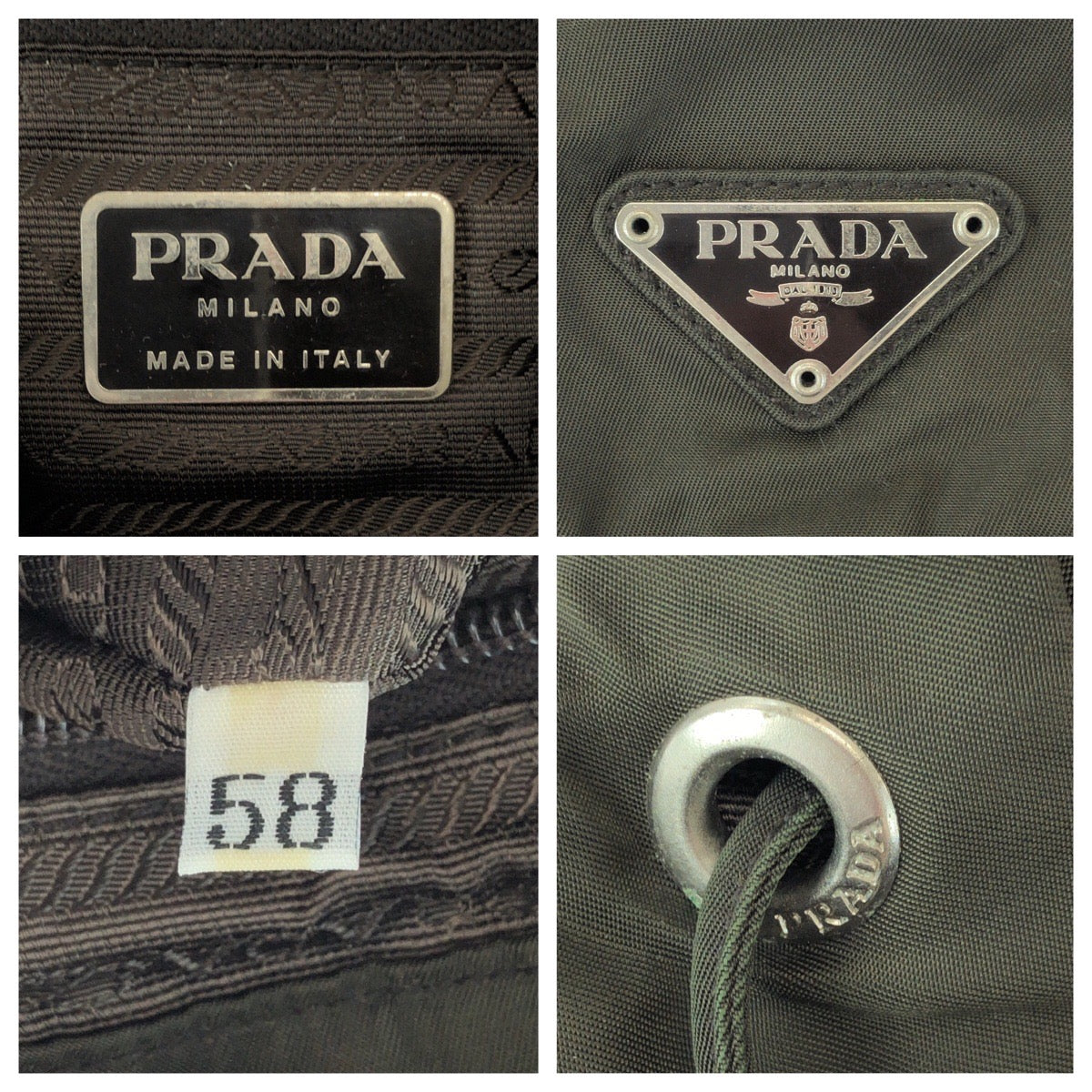 PRADA Backpack Nylon Khaki Brown SilverMetal Backpack Backpack Test Triangle With logo Women Used Authentic