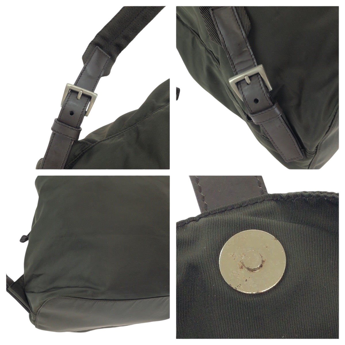 PRADA Backpack Nylon Khaki Brown SilverMetal Backpack Backpack Test Triangle With logo Women Used Authentic