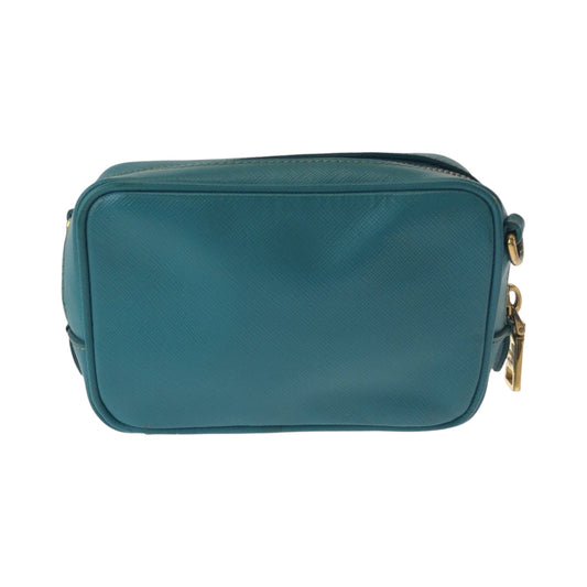 PRADA Shoulder Bag leather Blue GoldMetal Safiano Triangle With logo