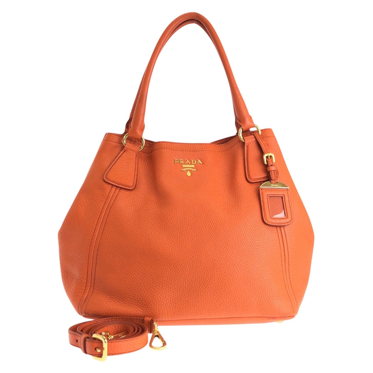 PRADA Tote Bag leather Orange Tote Bag Shoulder Bag 2way Vittero Women Used Authentic