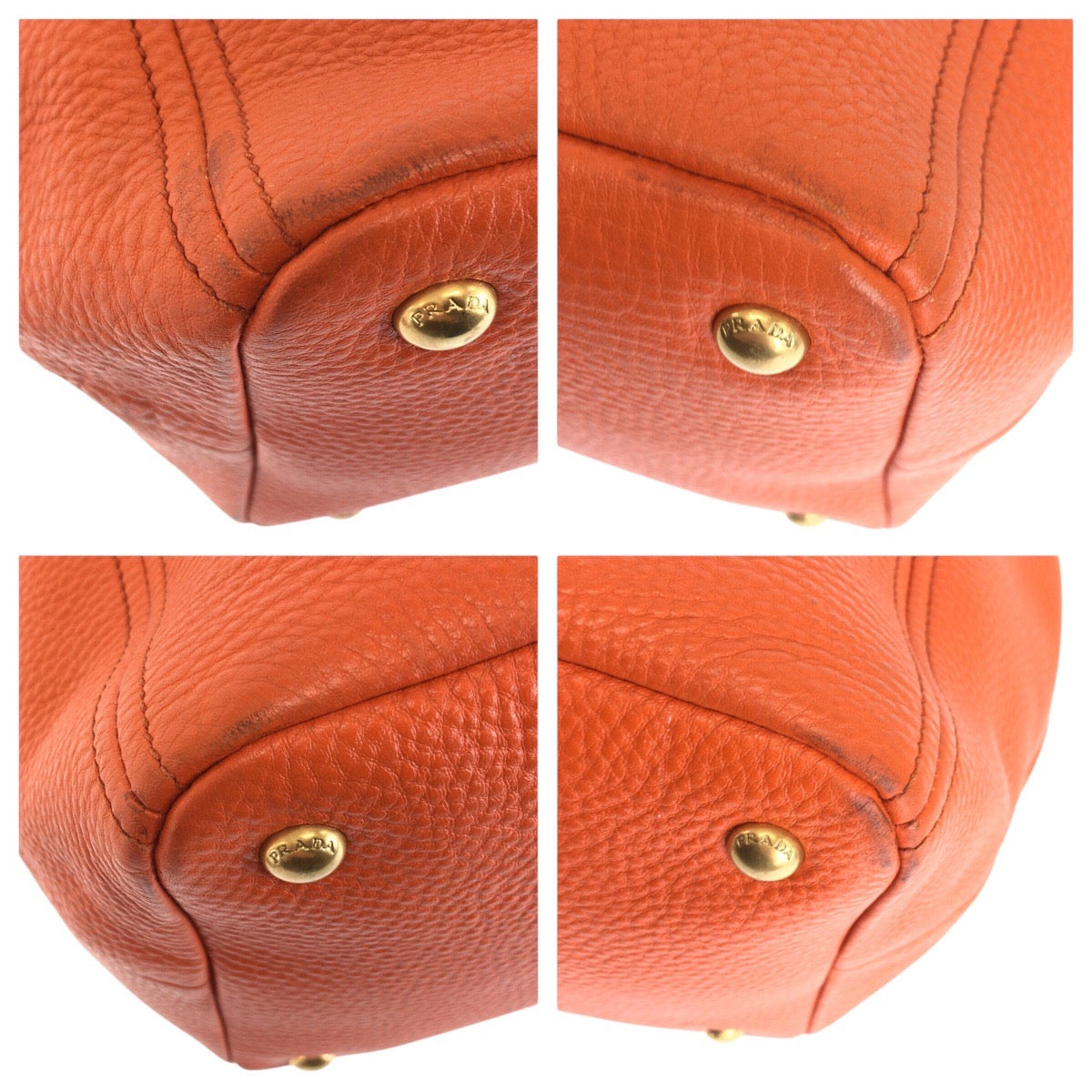 PRADA Tote Bag leather Orange Tote Bag Shoulder Bag 2way Vittero Women Used Authentic