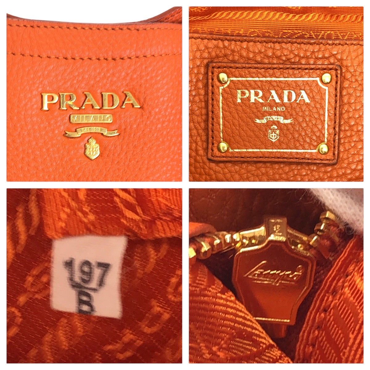 PRADA Tote Bag leather Orange Tote Bag Shoulder Bag 2way Vittero Women Used Authentic