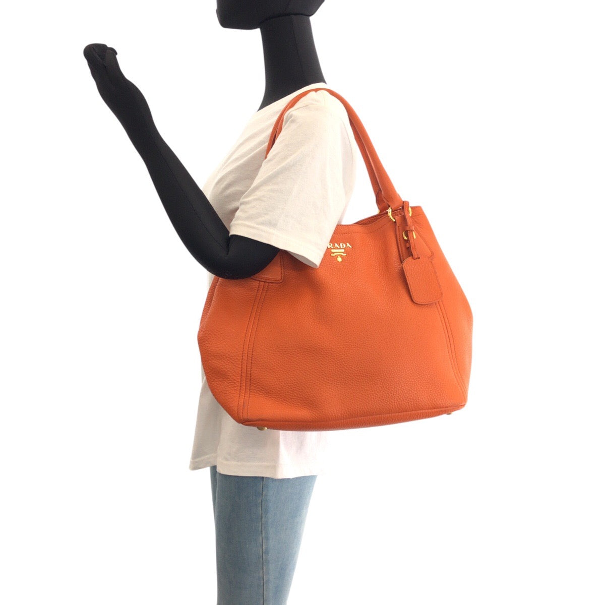 PRADA Tote Bag leather Orange Tote Bag Shoulder Bag 2way Vittero Women Used Authentic