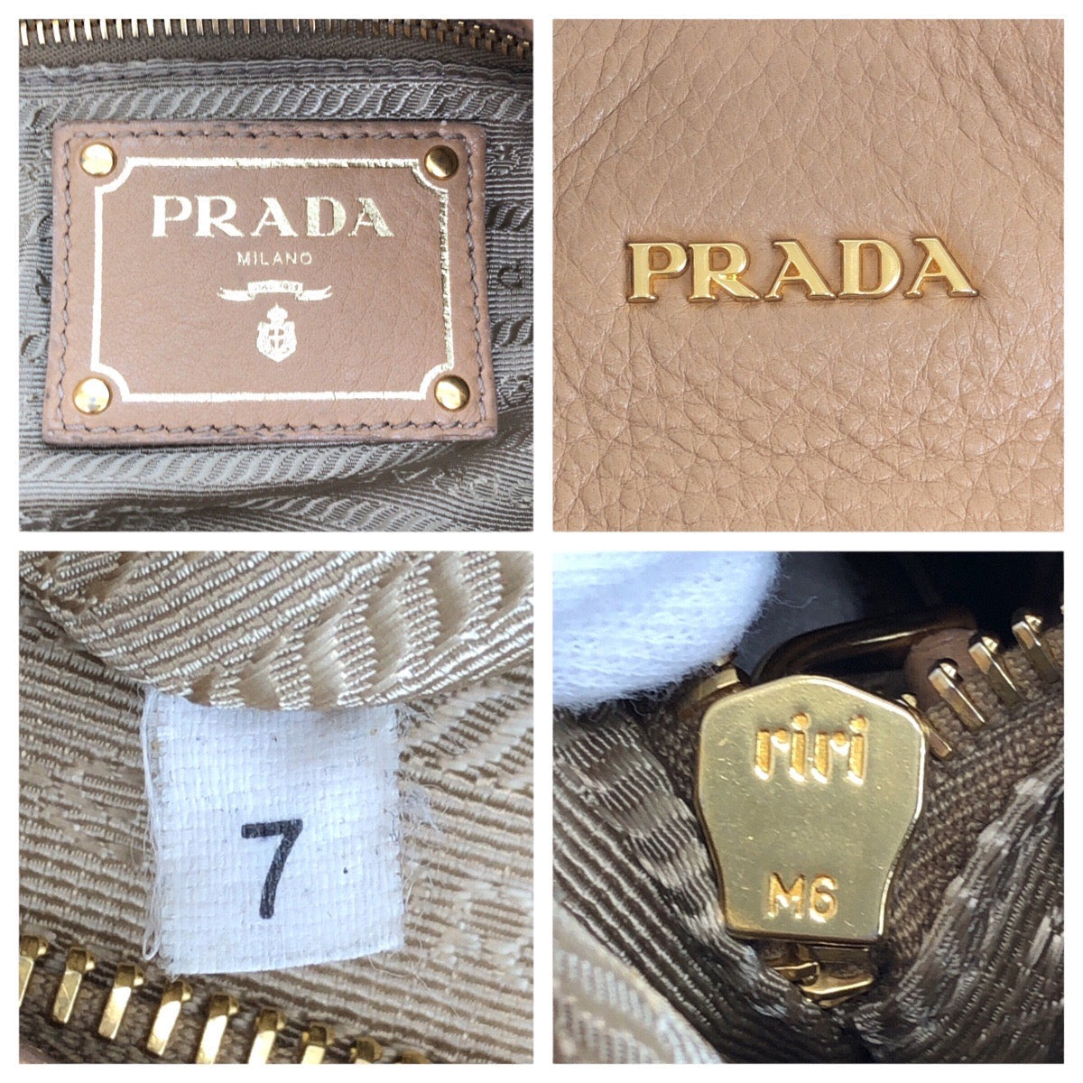 PRADA Shoulder Bag leather Beige Gold Metal
