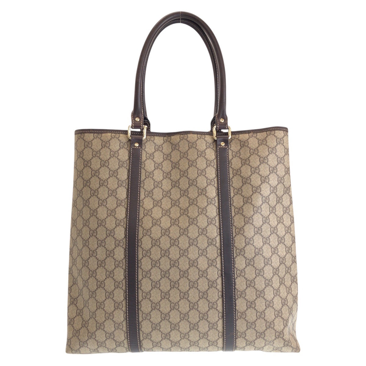 GUCCI Tote Bag 223668 GG Supreme Canvas Brown Beige Gold Metal