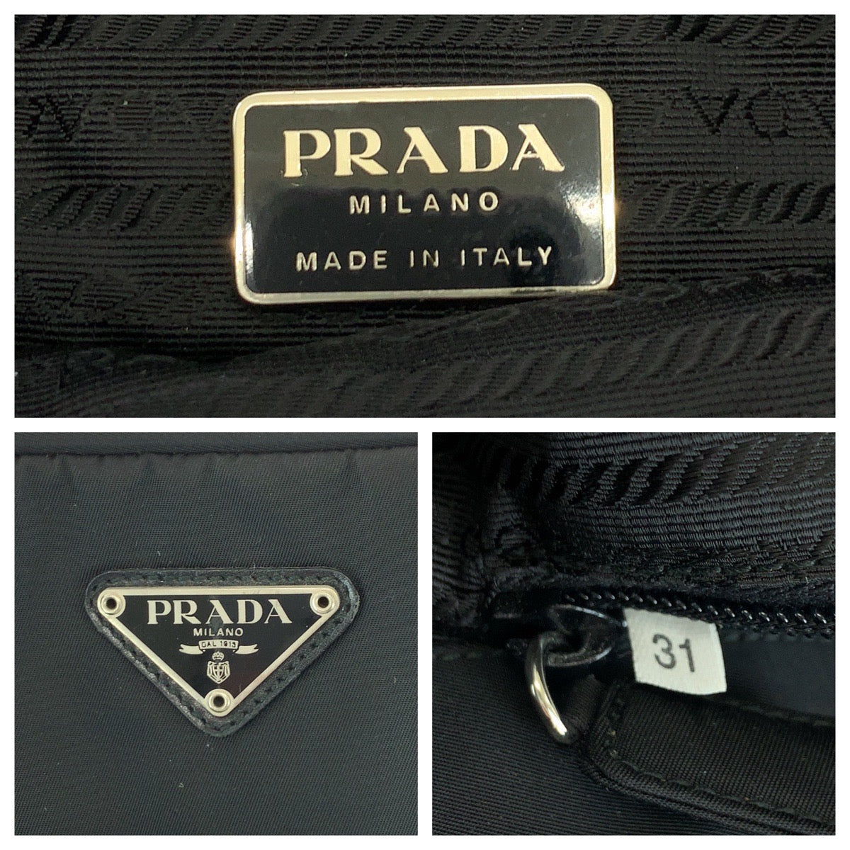 PRADA Handbag B8496 Nylon Black SilverMetal Handbag Tote Bag Test Triangle With logo Women Used Authentic