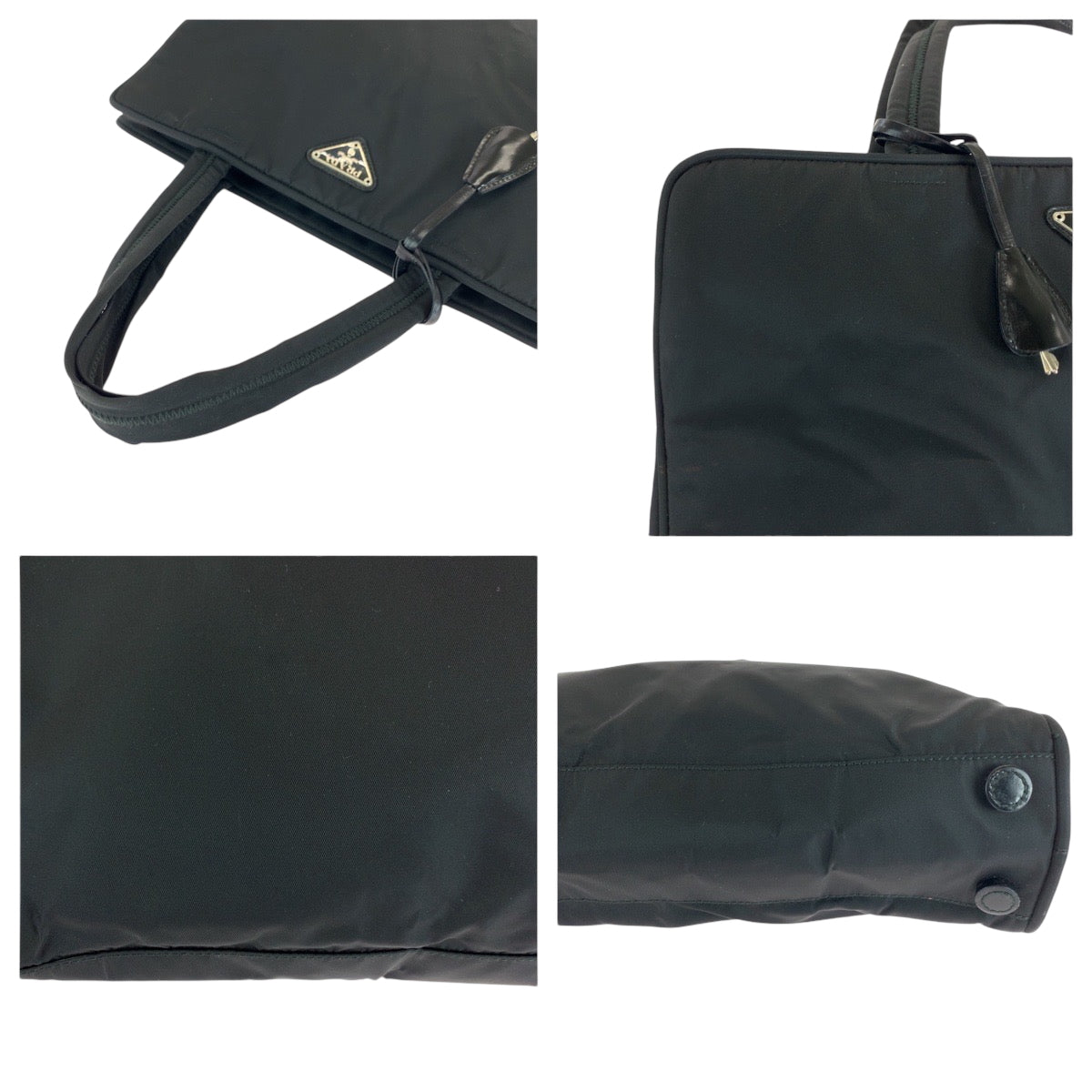 PRADA Handbag B8496 Nylon Black SilverMetal Handbag Tote Bag Test Triangle With logo Women Used Authentic