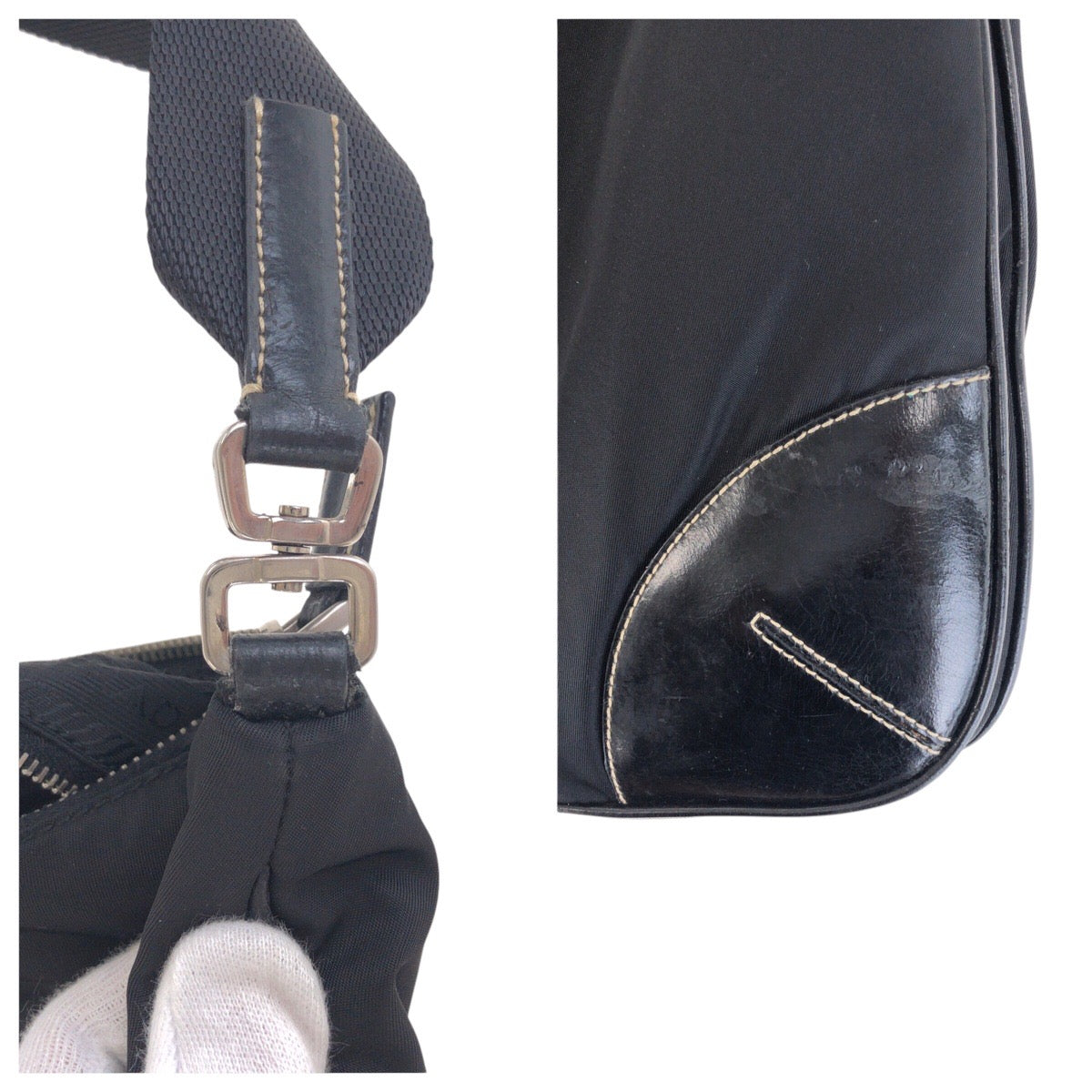 PRADA Shoulder Bag Nylon, Leather Black SilverMetal Shoulder Bag pochette Test Triangle With logo Women(Unisex) Used Authentic