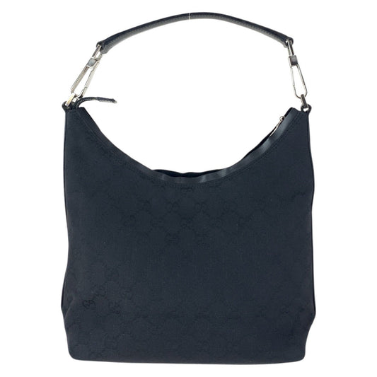 GUCCI Shoulder Bag 000 0602 GG canvas, leather Black SilverMetal Hobo Shoulder Bag Women Used Authentic