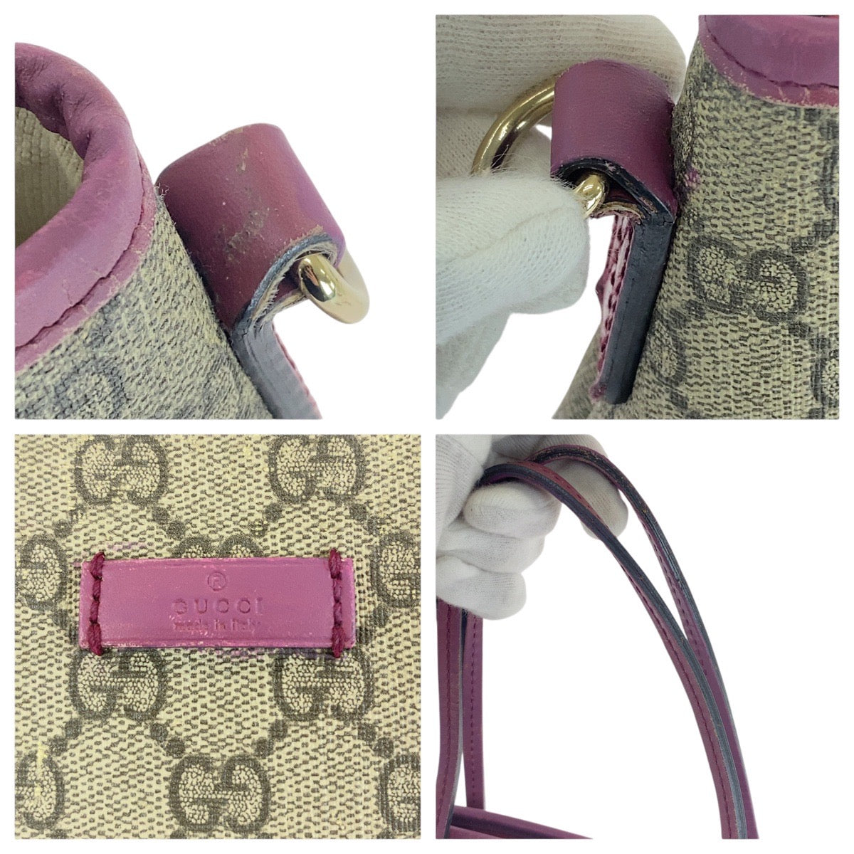 GUCCI Shoulder Bag 353440 GG Supreme canvas, leather Beige Purple Gold Metal Shoulder Bag handbag Women Used Authentic