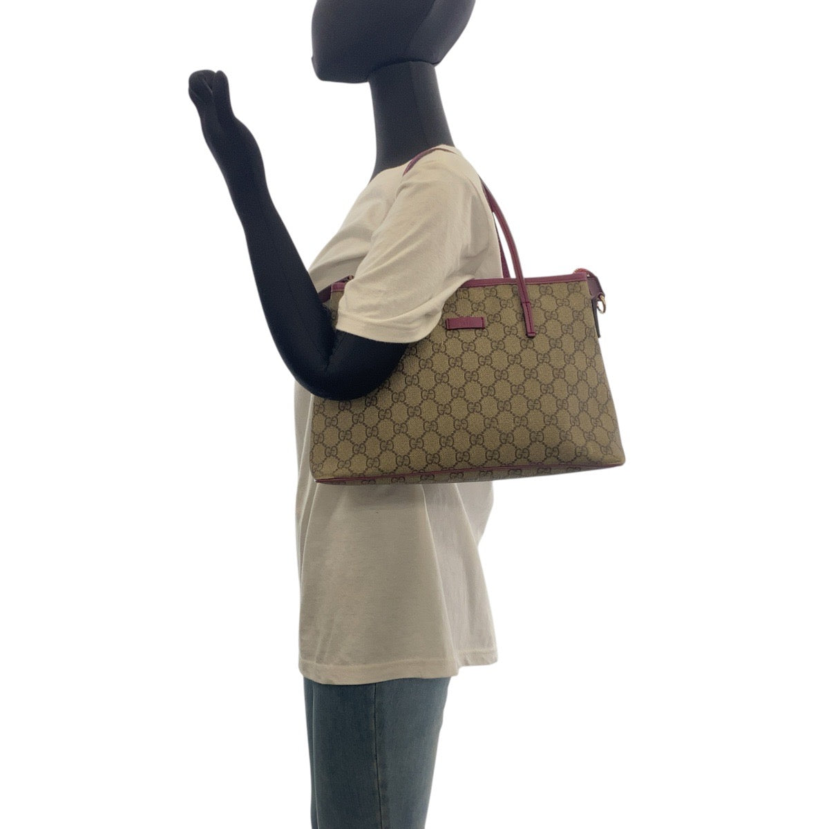 GUCCI Shoulder Bag 353440 GG Supreme canvas, leather Beige Purple Gold Metal Shoulder Bag handbag Women Used Authentic