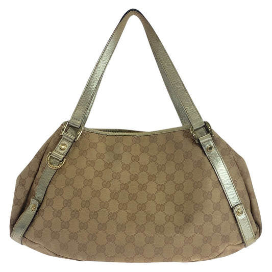 GUCCI Shoulder Bag 130730 GG canvas, leather Beige Gold Metal Abbey Women Used Authentic