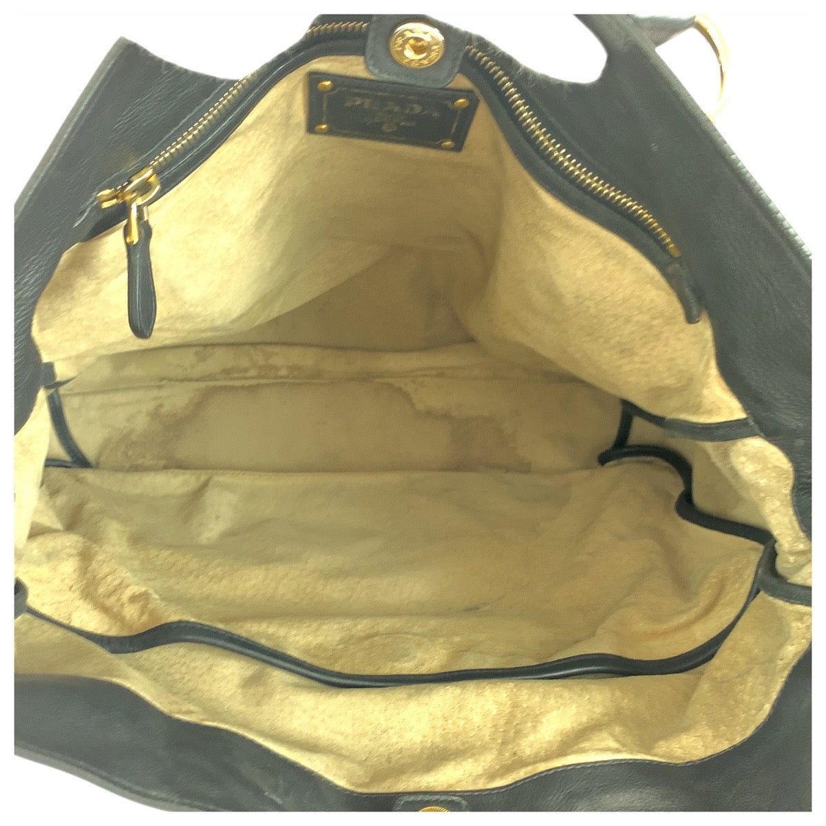 PRADA Tote Bag leather Black GoldMetal
