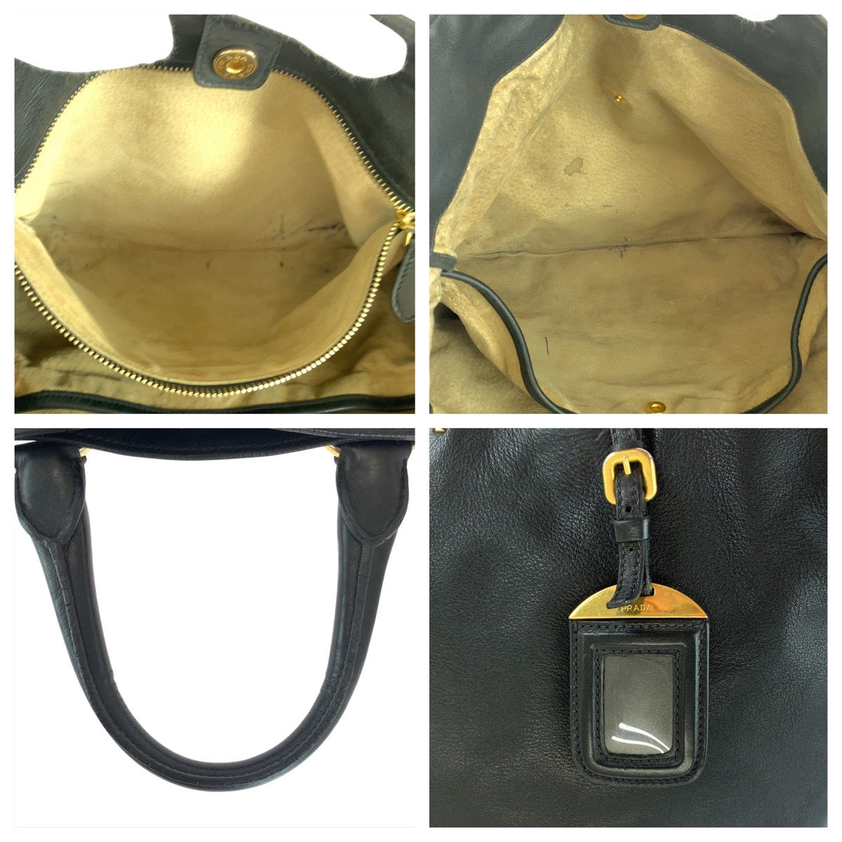 PRADA Tote Bag leather Black GoldMetal