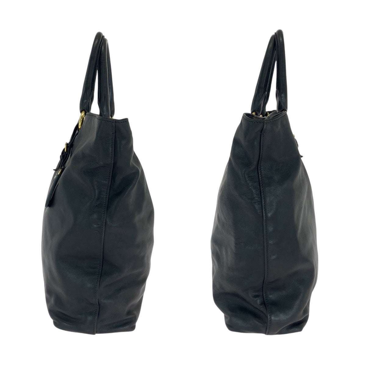 PRADA Tote Bag leather Black GoldMetal