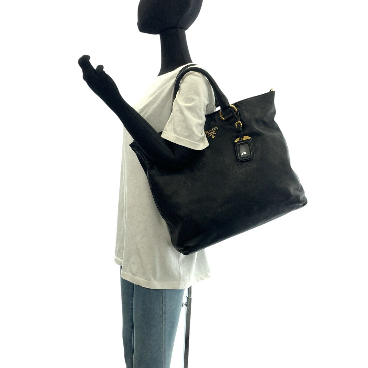 PRADA Tote Bag leather Black GoldMetal
