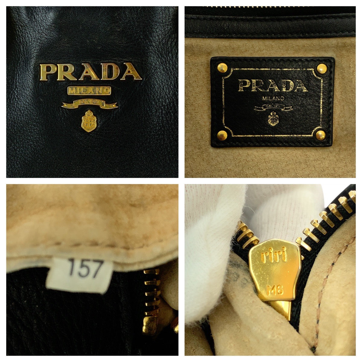 PRADA Tote Bag leather Black GoldMetal