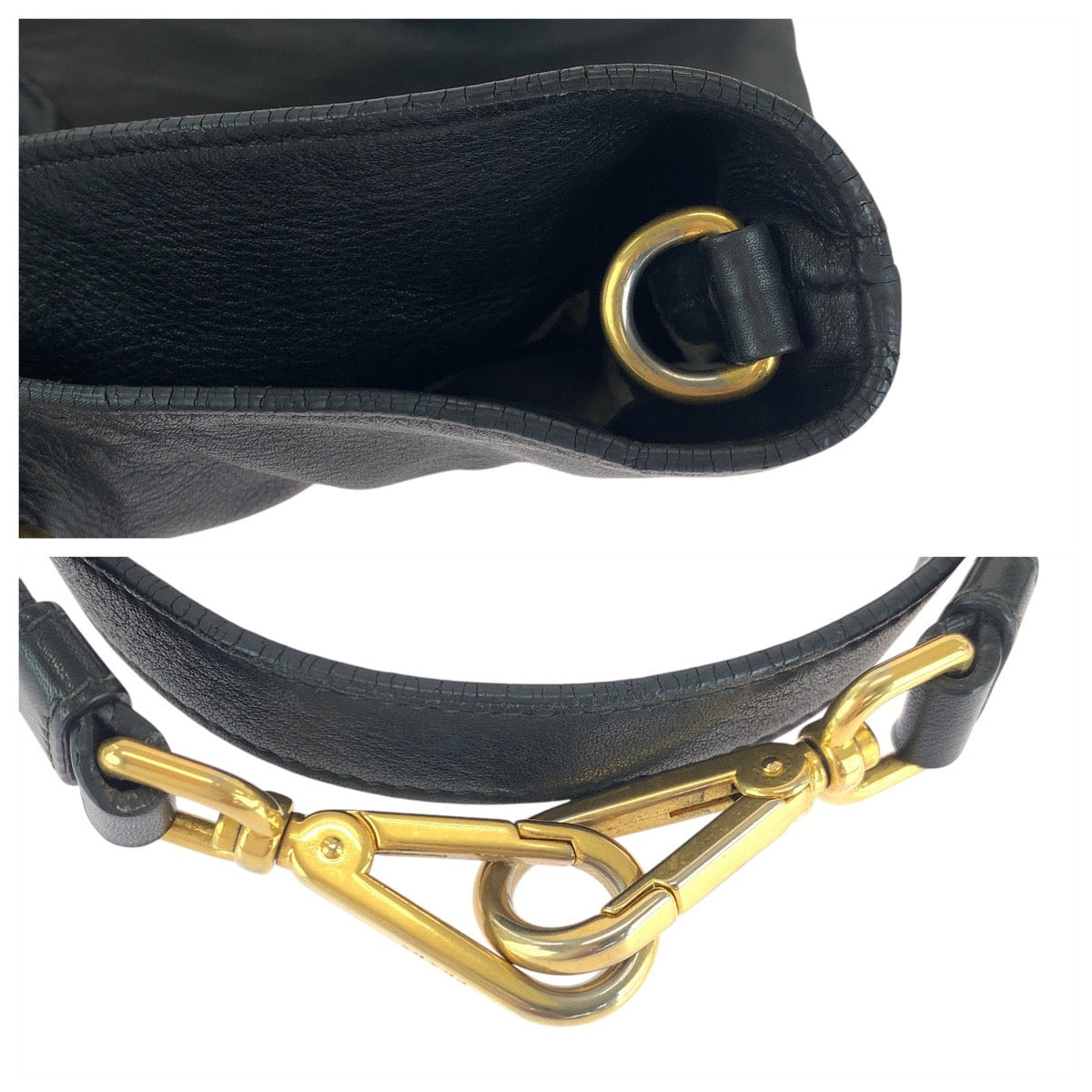PRADA Tote Bag leather Black GoldMetal