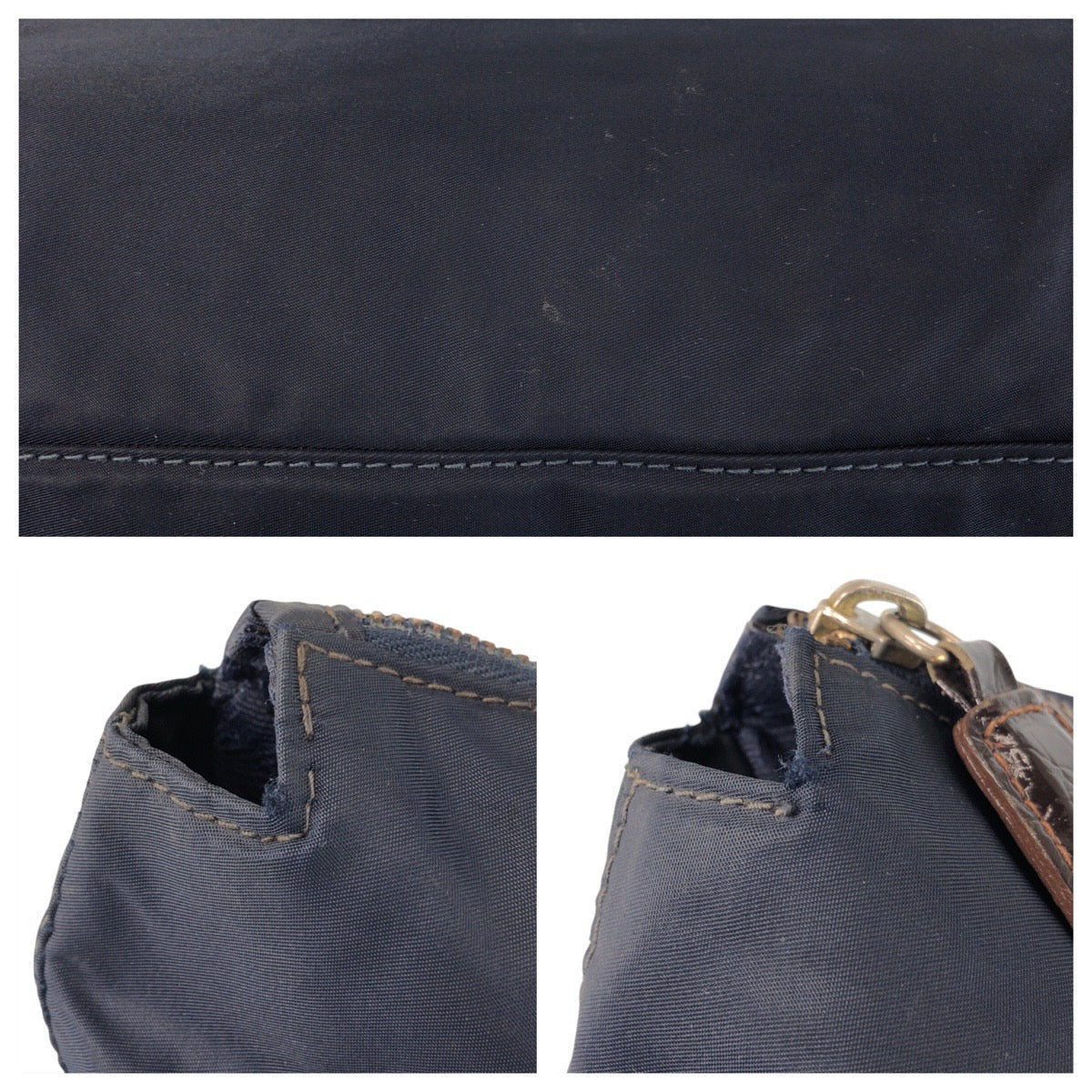 PRADA Tote Bag Nylon, Leather Navy brown Tote Bag handbag Test Triangle With logo Women Used Authentic