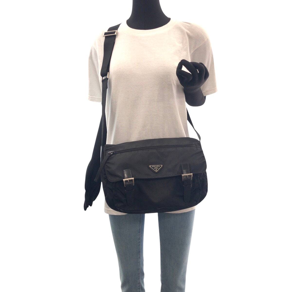PRADA Shoulder Bag Nylon Black SilverMetal Crossbody Shoulder Bag Unisex Test Triangle With logo Women Used Authentic