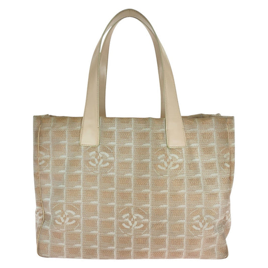 CHANEL Tote Bag Canvas, Leather Pink Beige SilverMetal Tote Bag handbag New travel line COCO Mark Women Used Authentic