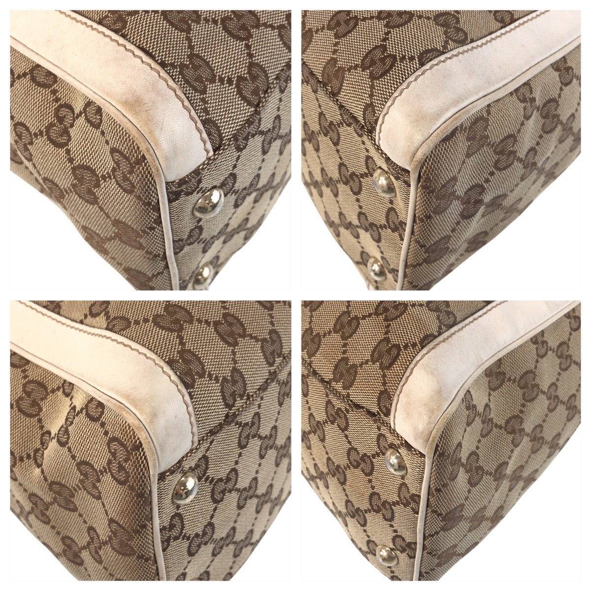 GUCCI Tote Bag 189828 GG canvas, leather Beige Ivory Gold Metal Tote Bag Shoulder Bag Trophy Women Used Authentic