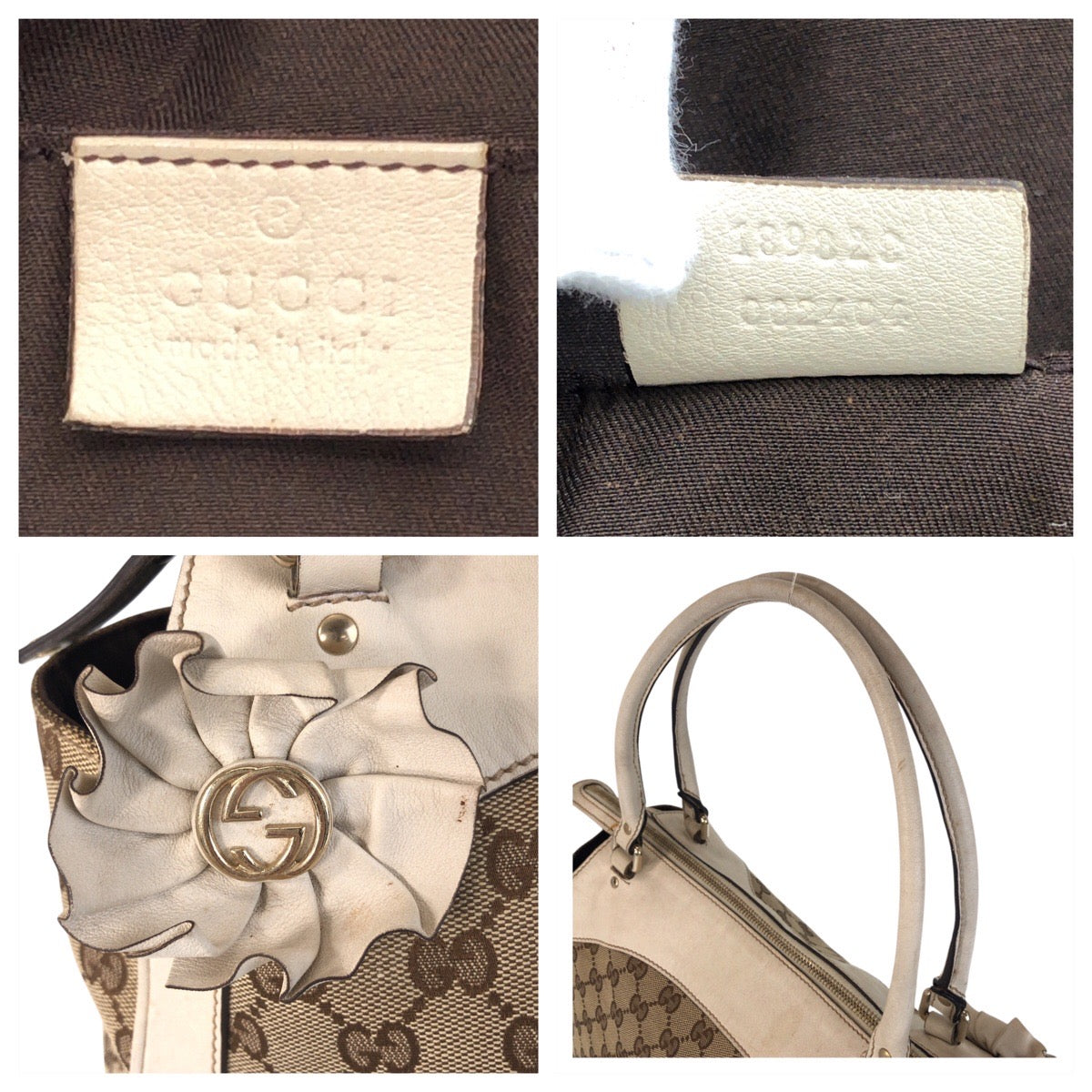 GUCCI Tote Bag 189828 GG canvas, leather Beige Ivory Gold Metal Tote Bag Shoulder Bag Trophy Women Used Authentic