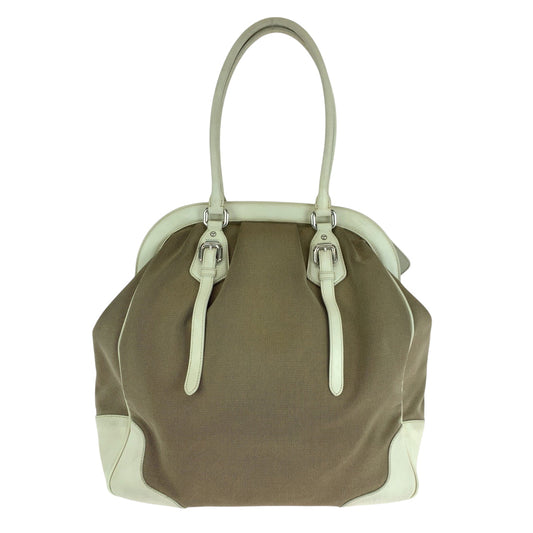 PRADA Handbag canvas Brown Handbag Tote Bag Shoulder Bag Logo jacquard Women Used Authentic