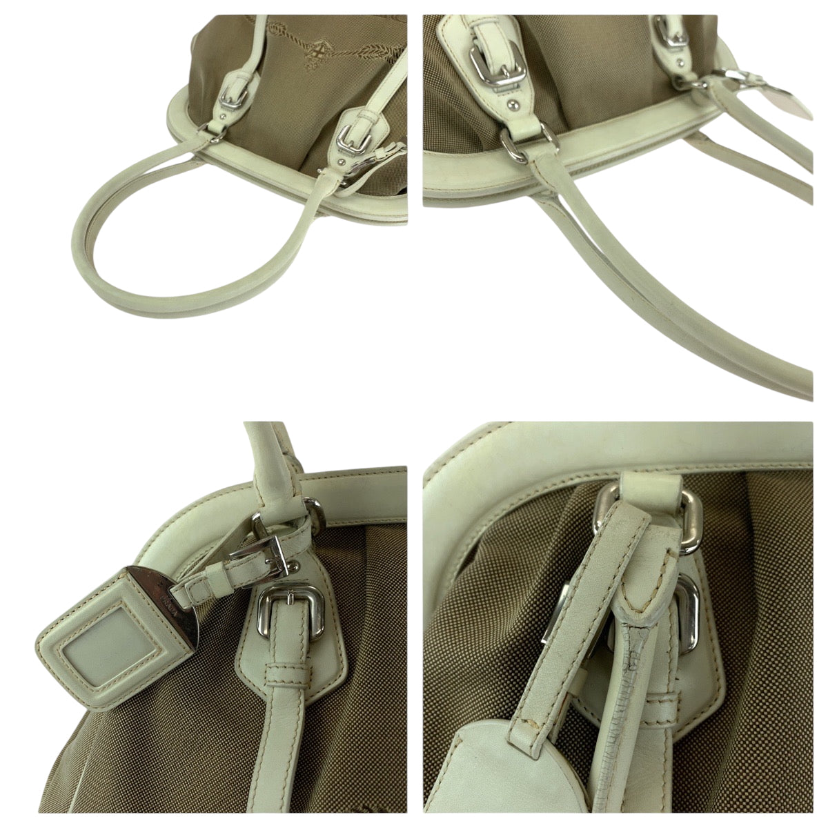PRADA Handbag canvas Brown Handbag Tote Bag Shoulder Bag Logo jacquard Women Used Authentic