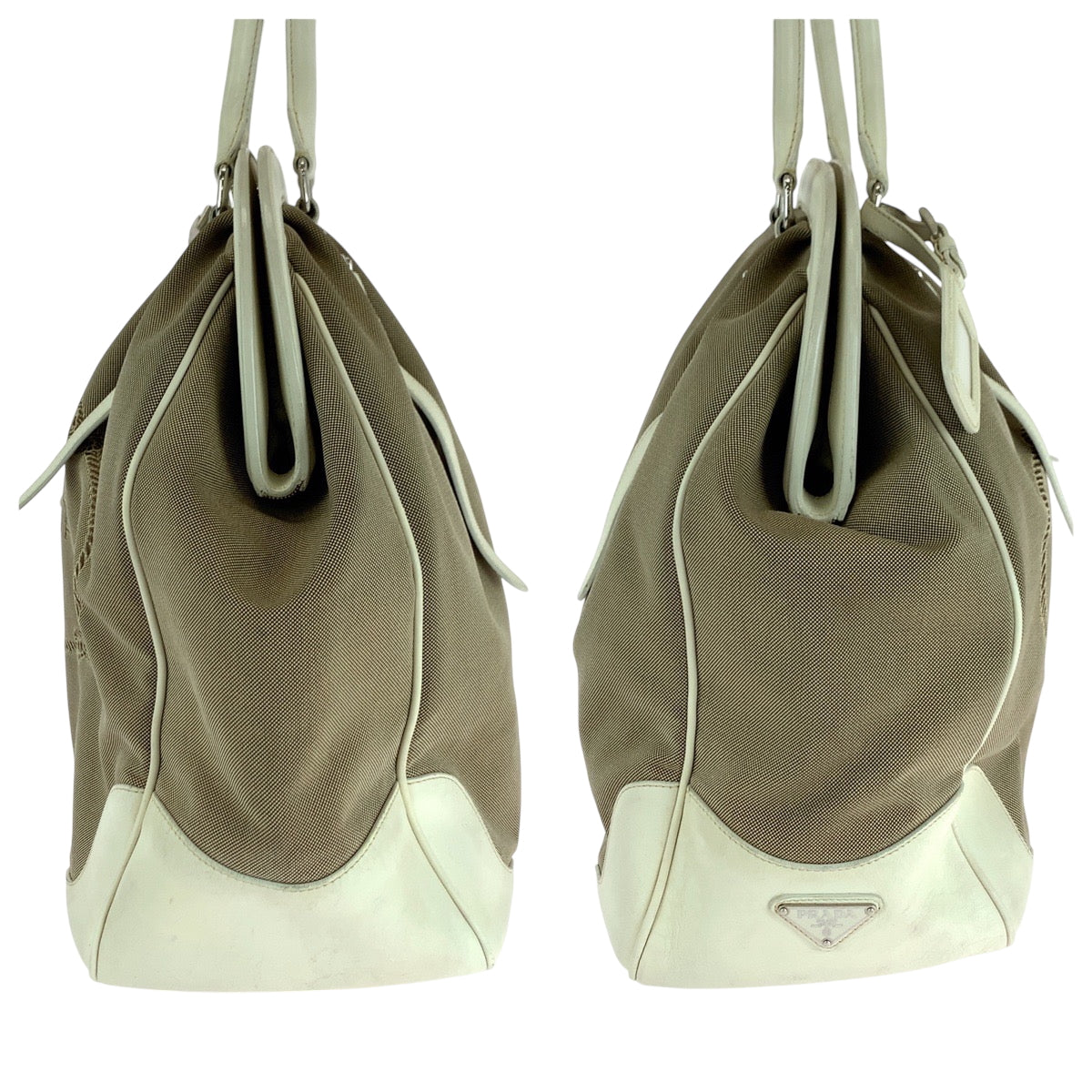 PRADA Handbag canvas Brown Handbag Tote Bag Shoulder Bag Logo jacquard Women Used Authentic