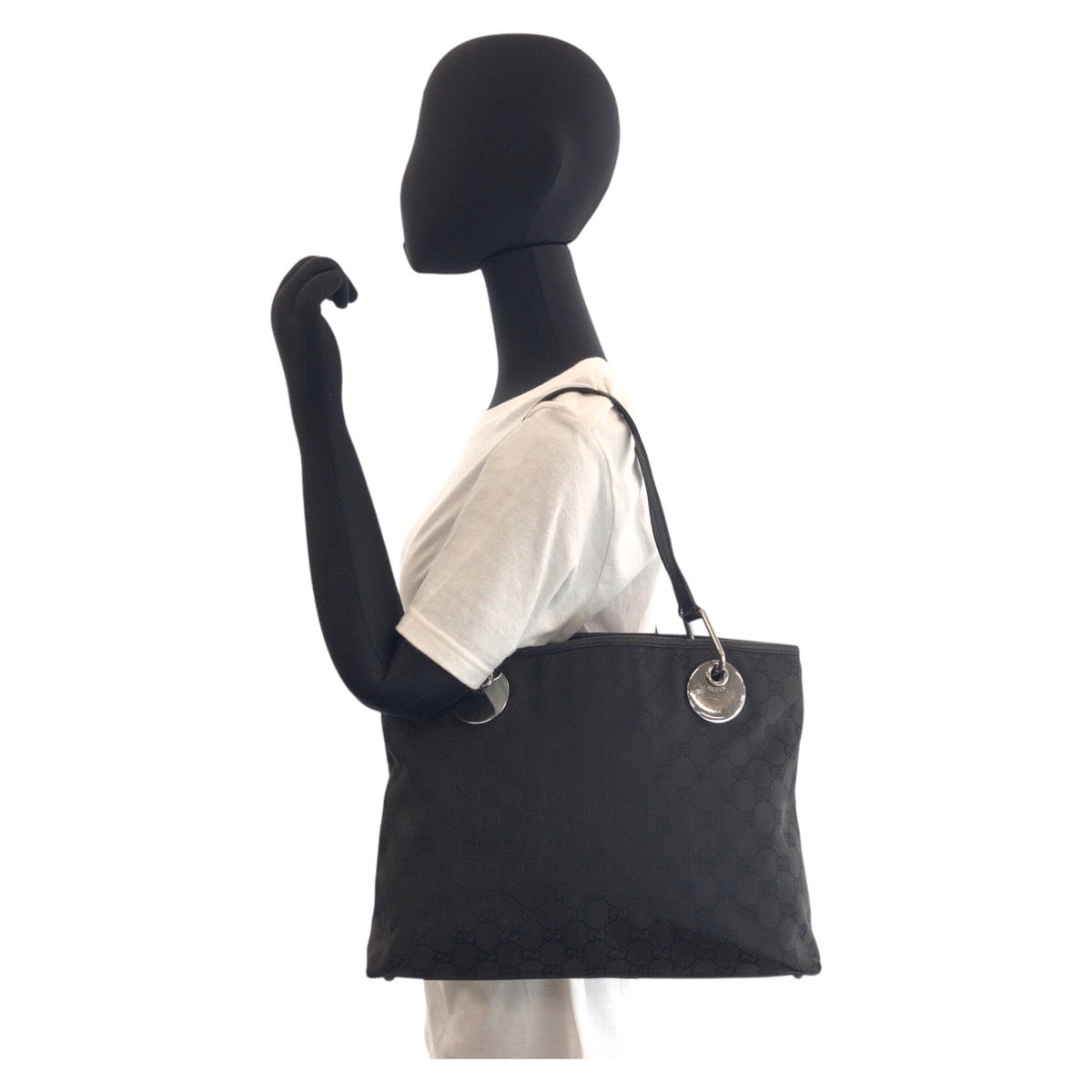 GUCCI Tote Bag 120837 GG canvas Black SilverMetal