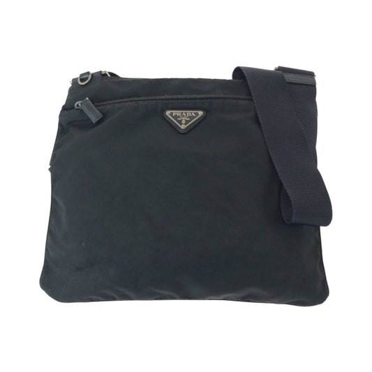 PRADA Shoulder Bag Nylon Black SilverMetal Shoulder Bag Sacoche Test Triangle With logo mens Used Authentic