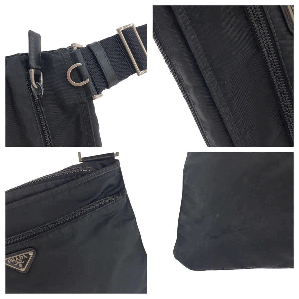 PRADA Shoulder Bag Nylon Black SilverMetal Shoulder Bag Sacoche Test Triangle With logo mens Used Authentic