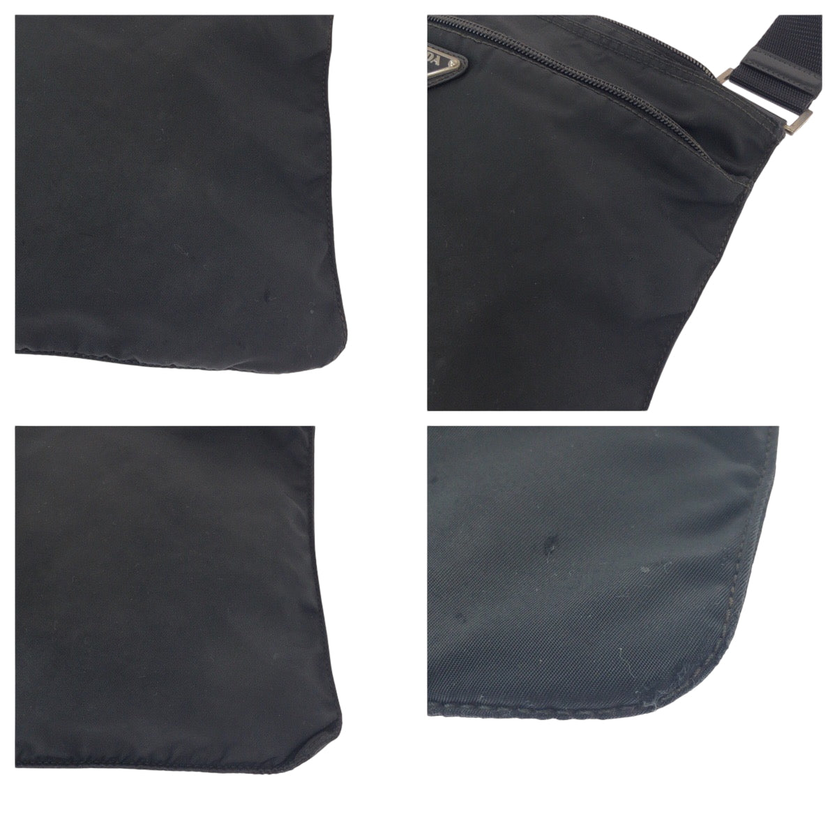 PRADA Shoulder Bag Nylon Black SilverMetal Shoulder Bag Sacoche Test Triangle With logo mens Used Authentic
