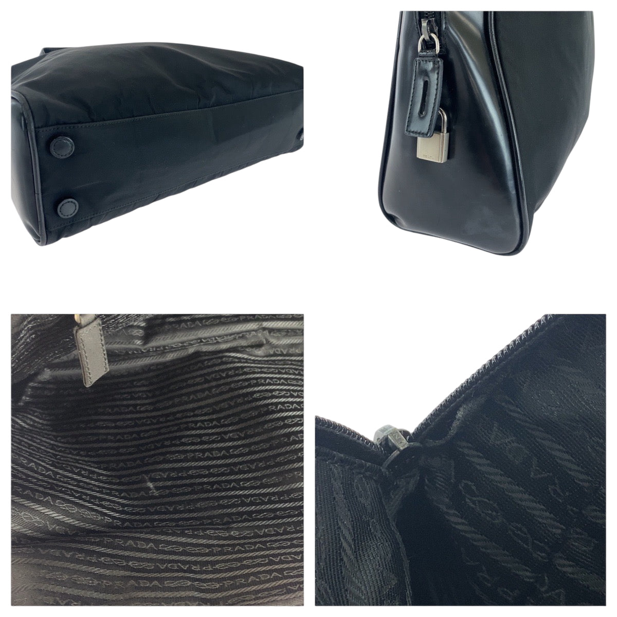 PRADA Tote Bag Nylon Black SilverMetal Tote Bag handbag Test Triangle With logo Women(Unisex) Used Authentic
