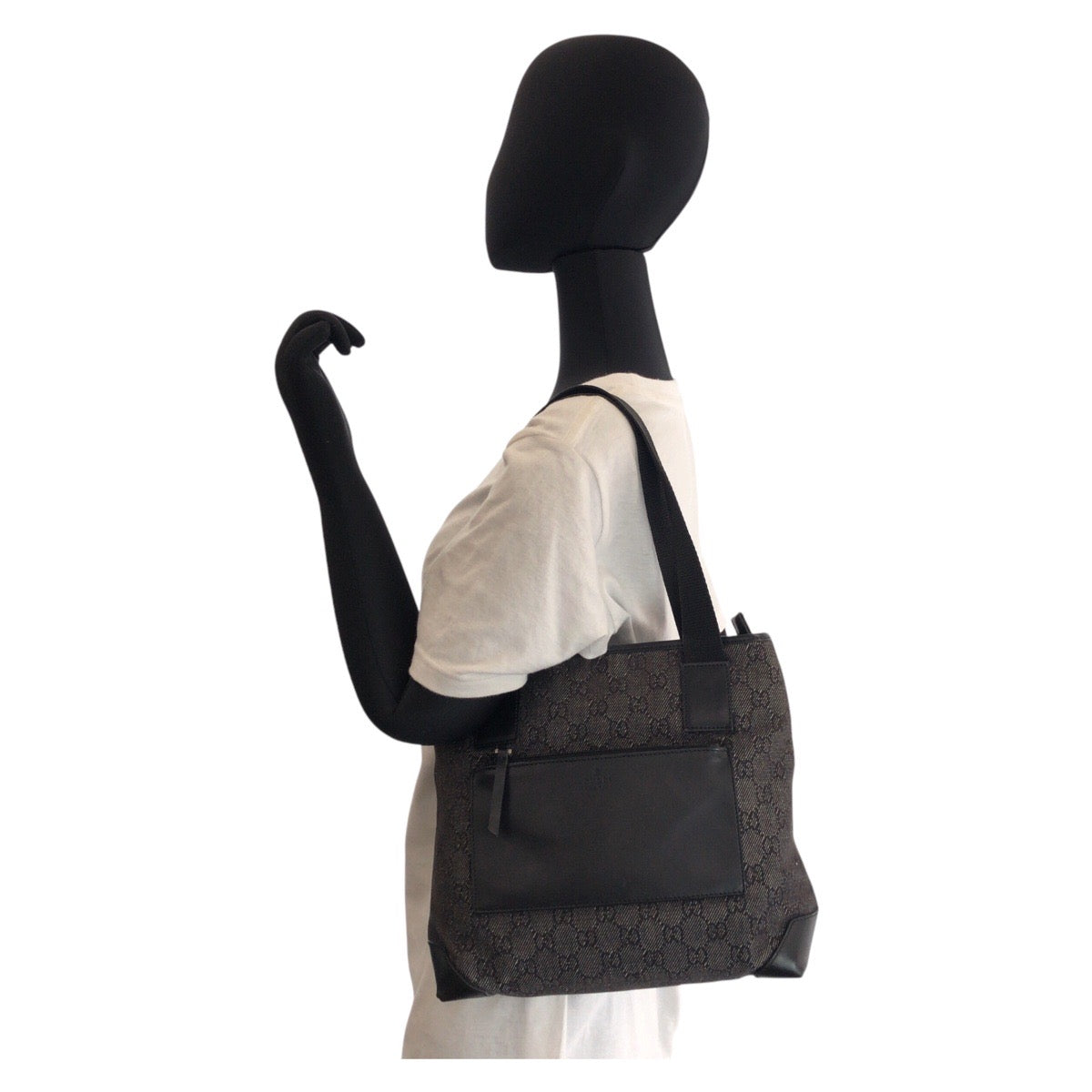 GUCCI Tote Bag 28893 GG canvas, leather Black black Tote Bag Shoulder Bag Women Used Authentic