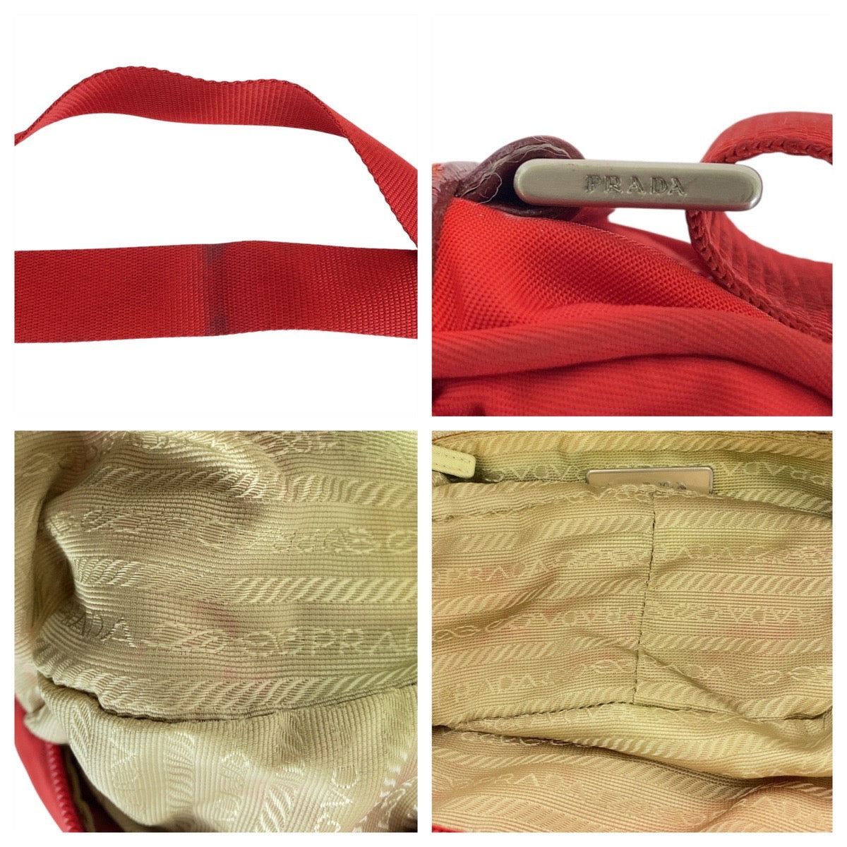 PRADA Shoulder Bag Nylon, Leather Red Shoulder Bag pochette Test Triangle With logo Women Used Authentic