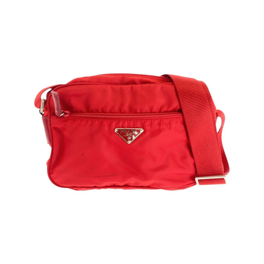 PRADA Shoulder Bag Nylon, Leather Red Shoulder Bag pochette Test Triangle With logo Women Used Authentic