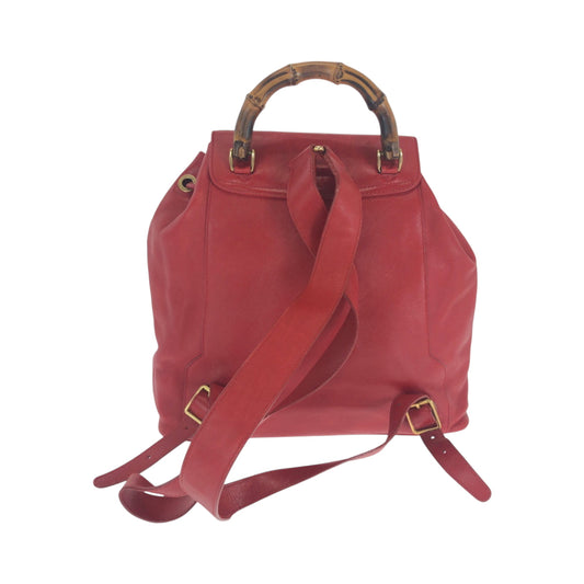 GUCCI Backpack 003 2058 0016 leather Red Brown Gold Metal Backpack Backpack Bamboo Women Used Authentic