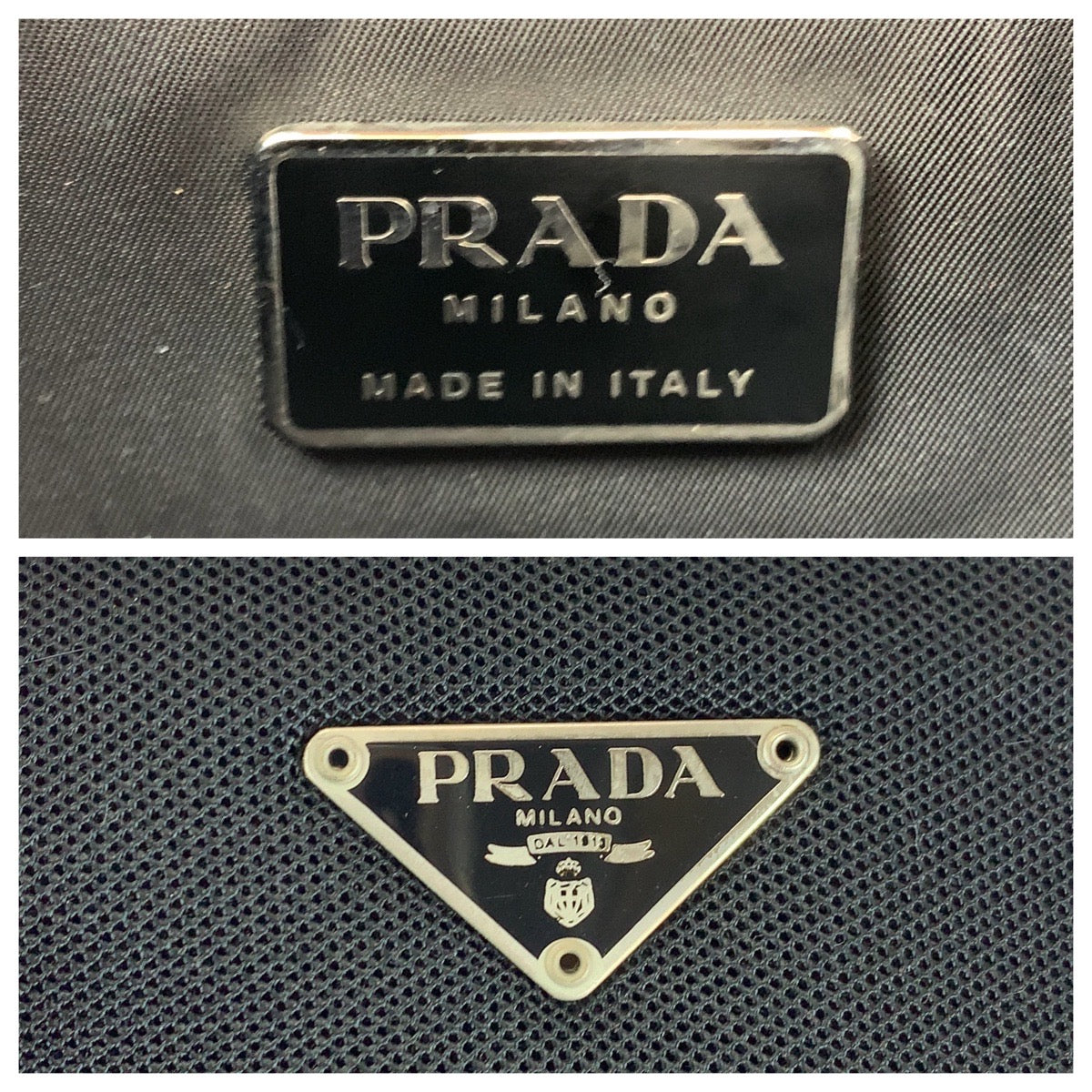PRADA Shoulder Bag Nylon Brown Black 99AW Tessuto Triangle With logo fur
