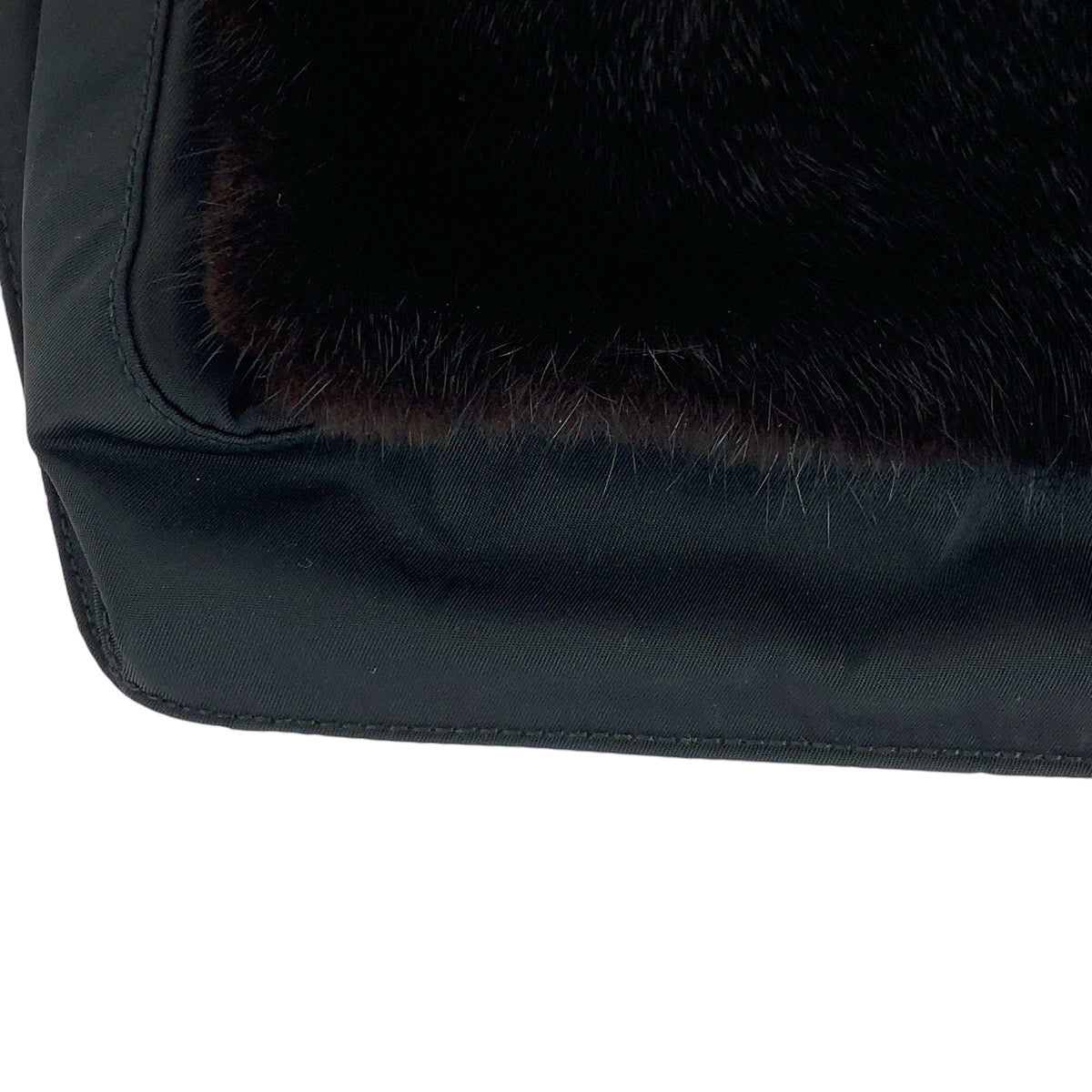 PRADA Shoulder Bag Nylon Brown Black 99AW Tessuto Triangle With logo fur