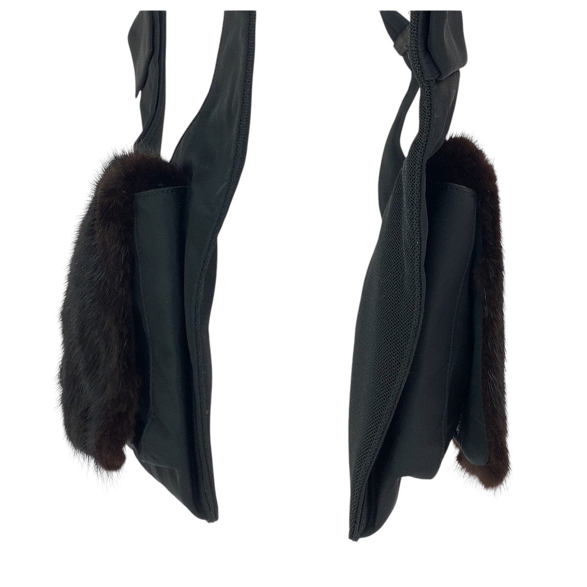PRADA Shoulder Bag Nylon Brown Black 99AW Tessuto Triangle With logo fur