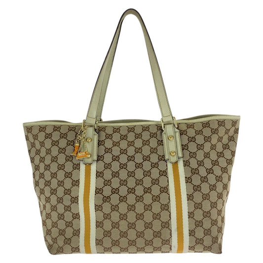 GUCCI Tote Bag 139260 GG canvas, leather beige Tote Bag Shoulder Bag Sherry line Women Used Authentic