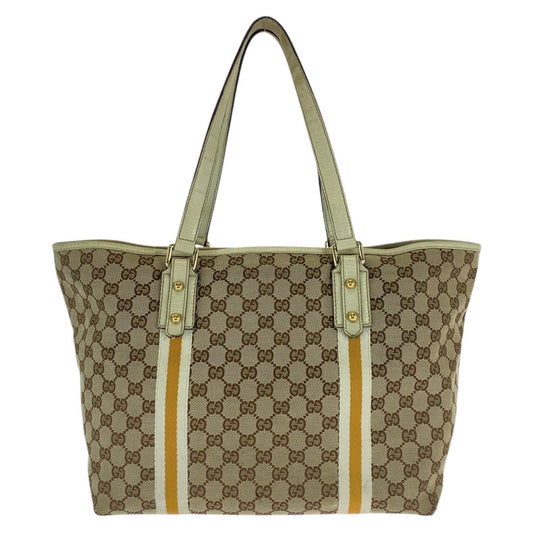 GUCCI Tote Bag 139260 GG canvas, leather beige Tote Bag Shoulder Bag Sherry line Women Used Authentic