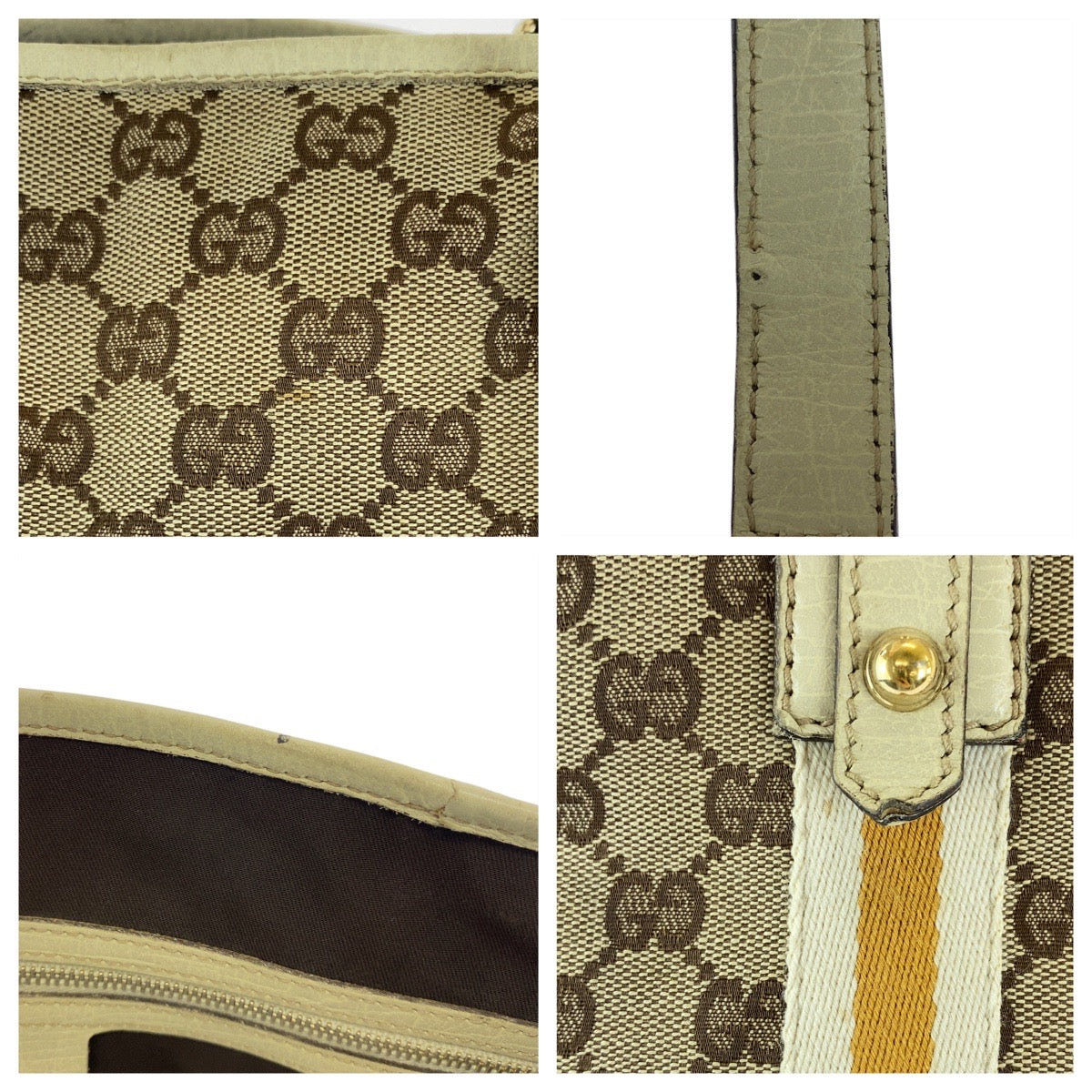 GUCCI Tote Bag 139260 GG canvas, leather beige Tote Bag Shoulder Bag Sherry line Women Used Authentic