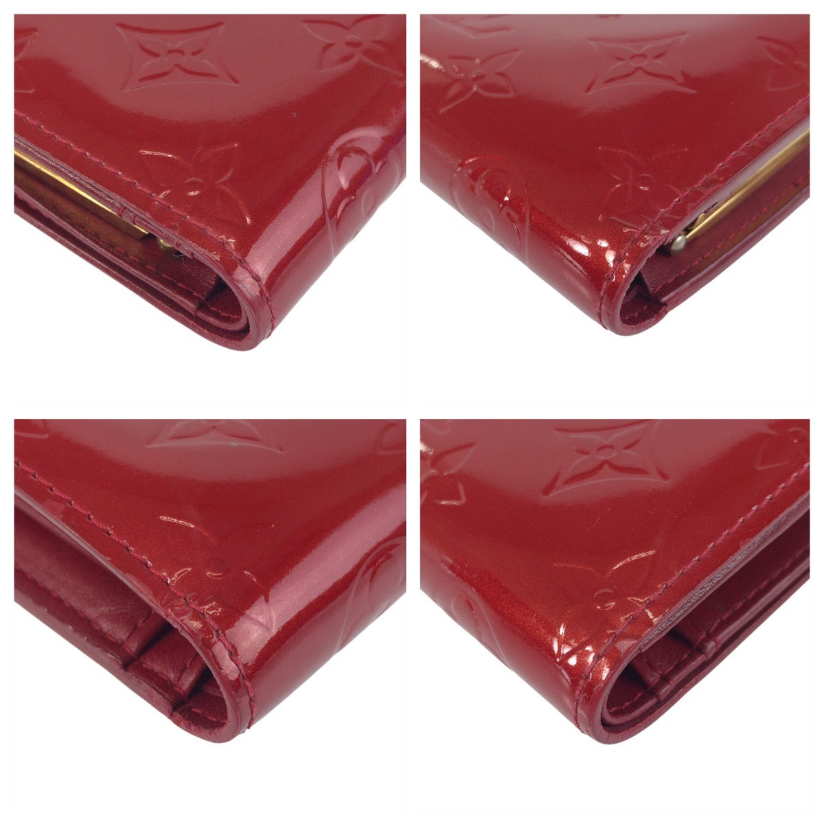 LOUIS VUITTON Bifold Wallet M93528 enamel Red Gold Metal Folding wallet Compact wallet Vernis Portefeuille Viennoiserie Women Used Authentic